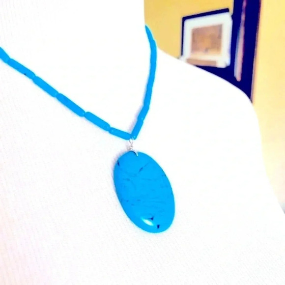 ZAD Jewelry - Zad Fashion Jewelry Aqua Blue Beaded Necklace with Oval Pendant